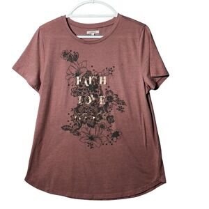 Maurices Womens Faith Love Grace Floral Graphic Tee Mauve Pink Gold Foil Medium